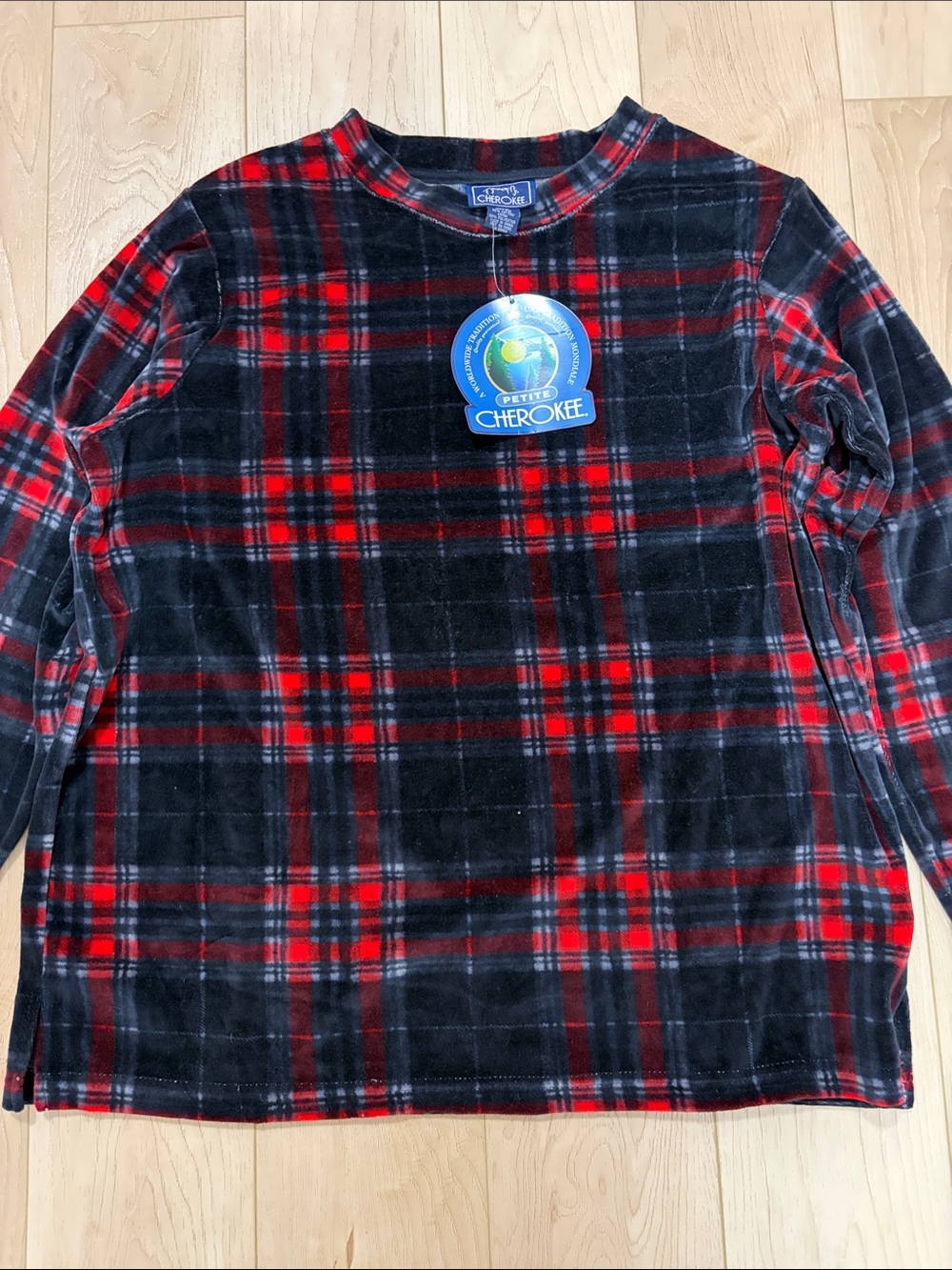 Cherokee Plaid Velvet Crewneck Top, sz XL Petite - Picture 4 of 11